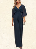 Helen Jumpsuit/Pantsuit V-Neck Floor-Length Chiffon Evening Dress With Pleated UKP0020787