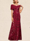 Maia Sheath/Column Off the Shoulder Floor-Length Chiffon Sequin Evening Dress With Pleated UKP0020791