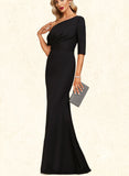 Skye Sheath/Column Asymmetrical Floor-Length Stretch Crepe Evening Dress With Pleated UKP0020792