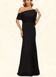 Skye Sheath/Column Asymmetrical Floor-Length Stretch Crepe Evening Dress With Pleated UKP0020792