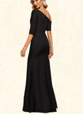 Skye Sheath/Column Asymmetrical Floor-Length Stretch Crepe Evening Dress With Pleated UKP0020792