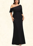 Skye Sheath/Column Asymmetrical Floor-Length Stretch Crepe Evening Dress With Pleated UKP0020792