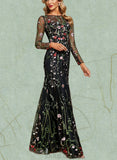 Jessica Sheath/Column Boat Neck Illusion Floor-Length Lace Evening Dress UKP0020796