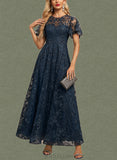 Anya A-line Scoop Illusion Ankle-Length Lace Evening Dress With Sequins UKP0020798