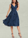 Myla A-line V-Neck Knee-Length Chiffon Cocktail Dress With Cascading Ruffles UKP0020799