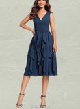 Myla A-line V-Neck Knee-Length Chiffon Cocktail Dress With Cascading Ruffles UKP0020799