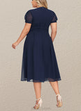 Marley A-line Scoop Tea-Length Chiffon Cocktail Dress With Pleated UKP0020800