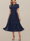 Marley A-line Scoop Tea-Length Chiffon Cocktail Dress With Pleated UKP0020800