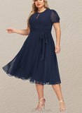 Marley A-line Scoop Tea-Length Chiffon Cocktail Dress With Pleated UKP0020800