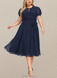 Marley A-line Scoop Tea-Length Chiffon Cocktail Dress With Pleated UKP0020800