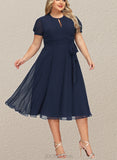 Marley A-line Scoop Tea-Length Chiffon Cocktail Dress With Pleated UKP0020800