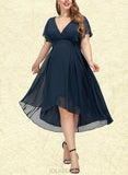 Ayanna A-line V-Neck Asymmetrical Chiffon Cocktail Dress UKP0020801