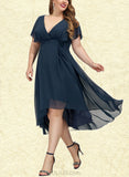 Ayanna A-line V-Neck Asymmetrical Chiffon Cocktail Dress UKP0020801