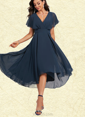 Ayanna A-line V-Neck Asymmetrical Chiffon Cocktail Dress UKP0020801