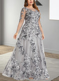 Nyla A-line Boat Neck Illusion Floor-Length Lace Evening Dress UKP0020802