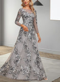 Nyla A-line Boat Neck Illusion Floor-Length Lace Evening Dress UKP0020802