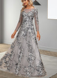 Nyla A-line Boat Neck Illusion Floor-Length Lace Evening Dress UKP0020802