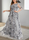 Nyla A-line Boat Neck Illusion Floor-Length Lace Evening Dress UKP0020802