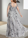 Nyla A-line Boat Neck Illusion Floor-Length Lace Evening Dress UKP0020802