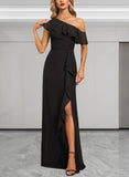 Giselle Sheath/Column Asymmetrical Floor-Length Chiffon Evening Dress With Cascading Ruffles UKP0020804