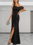 Giselle Sheath/Column Asymmetrical Floor-Length Chiffon Evening Dress With Cascading Ruffles UKP0020804