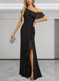 Giselle Sheath/Column Asymmetrical Floor-Length Chiffon Evening Dress With Cascading Ruffles UKP0020804