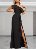 Giselle Sheath/Column Asymmetrical Floor-Length Chiffon Evening Dress With Cascading Ruffles UKP0020804