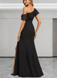 Giselle Sheath/Column Asymmetrical Floor-Length Chiffon Evening Dress With Cascading Ruffles UKP0020804