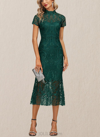 Carina Sheath/Column High Neck Illusion Tea-Length Lace Cocktail Dress UKP0020805