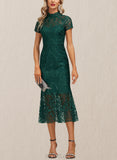 Carina Sheath/Column High Neck Illusion Tea-Length Lace Cocktail Dress UKP0020805