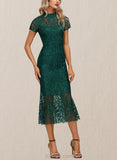 Carina Sheath/Column High Neck Illusion Tea-Length Lace Cocktail Dress UKP0020805