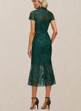 Carina Sheath/Column High Neck Illusion Tea-Length Lace Cocktail Dress UKP0020805