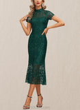 Carina Sheath/Column High Neck Illusion Tea-Length Lace Cocktail Dress UKP0020805