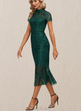 Carina Sheath/Column High Neck Illusion Tea-Length Lace Cocktail Dress UKP0020805