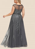 Marisol A-line Scoop Illusion Floor-Length Lace Tulle Evening Dress With Beading Sequins UKP0020806