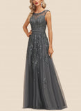 Marisol A-line Scoop Illusion Floor-Length Lace Tulle Evening Dress With Beading Sequins UKP0020806