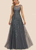 Marisol A-line Scoop Illusion Floor-Length Lace Tulle Evening Dress With Beading Sequins UKP0020806