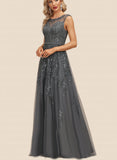 Marisol A-line Scoop Illusion Floor-Length Lace Tulle Evening Dress With Beading Sequins UKP0020806