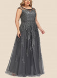 Marisol A-line Scoop Illusion Floor-Length Lace Tulle Evening Dress With Beading Sequins UKP0020806