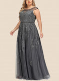 Marisol A-line Scoop Illusion Floor-Length Lace Tulle Evening Dress With Beading Sequins UKP0020806