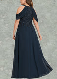 Jaelyn A-line Cold Shoulder Scoop Floor-Length Chiffon Lace Evening Dress With Sequins UKP0020808