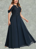 Jaelyn A-line Cold Shoulder Scoop Floor-Length Chiffon Lace Evening Dress With Sequins UKP0020808