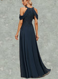 Jaelyn A-line Cold Shoulder Scoop Floor-Length Chiffon Lace Evening Dress With Sequins UKP0020808