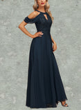 Jaelyn A-line Cold Shoulder Scoop Floor-Length Chiffon Lace Evening Dress With Sequins UKP0020808