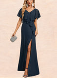 Alice Trumpet/Mermaid V-Neck Floor-Length Chiffon Evening Dress With Cascading Ruffles UKP0020809