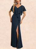 Alice Trumpet/Mermaid V-Neck Floor-Length Chiffon Evening Dress With Cascading Ruffles UKP0020809