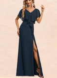 Alice Trumpet/Mermaid V-Neck Floor-Length Chiffon Evening Dress With Cascading Ruffles UKP0020809