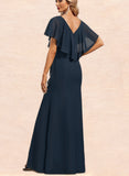 Alice Trumpet/Mermaid V-Neck Floor-Length Chiffon Evening Dress With Cascading Ruffles UKP0020809