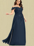 Alyssa Sheath/Column Off the Shoulder Floor-Length Chiffon Lace Evening Dress With Sequins UKP0020812