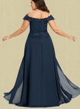 Alyssa Sheath/Column Off the Shoulder Floor-Length Chiffon Lace Evening Dress With Sequins UKP0020812